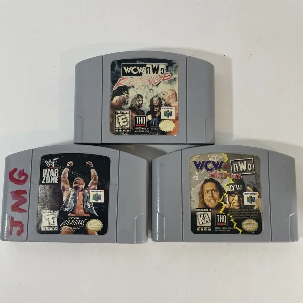 N64 Wrestling Game Lot WCW nWo Revenge World Tour WWF War Zone Tested